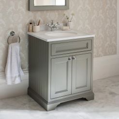 Olive vanity and washbasin. 